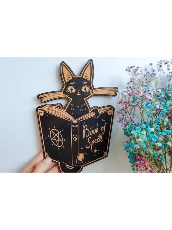 Панно «Кошка и книга» магический декор черный Панно «Кошка и книга» магический декор черный