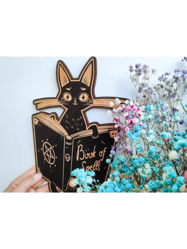 Панно «Кошка и книга» магический декор черный Панно «Кошка и книга» магический декор черный