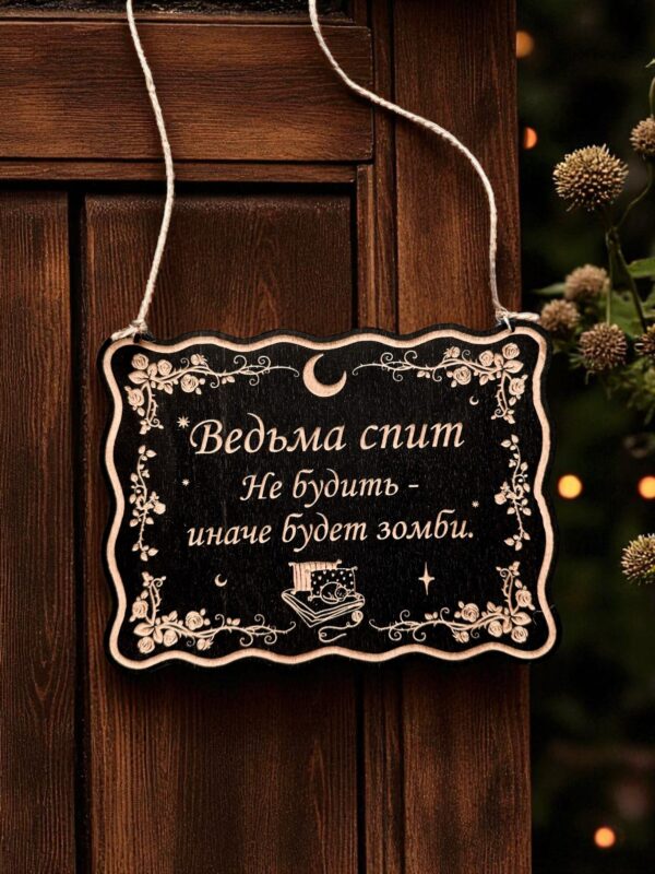Табличка «Ведьма спит» — Деревянный ведьмин декор Табличка «Ведьма спит» — Деревянный ведьмин декор