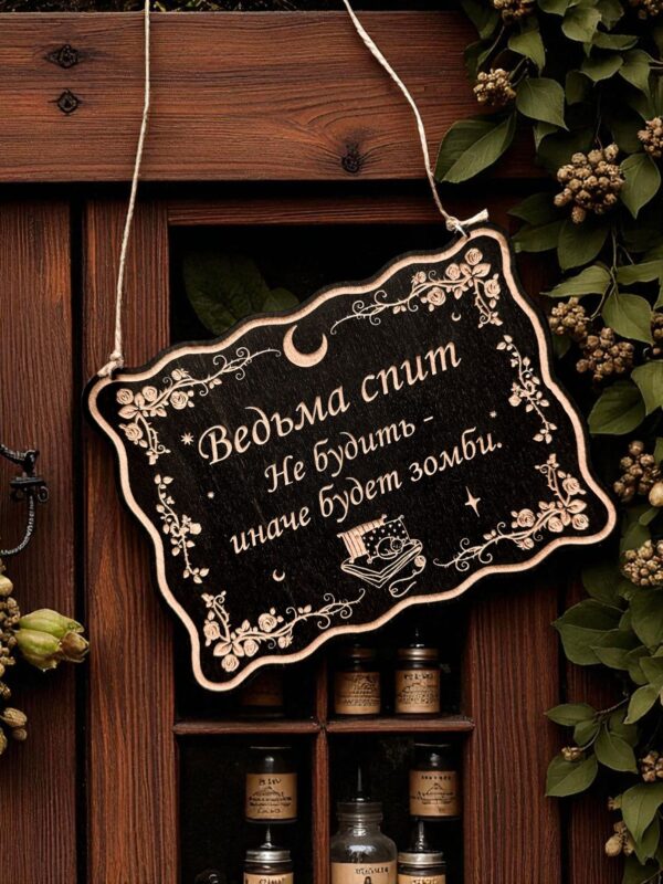 Табличка «Ведьма спит» — Деревянный ведьмин декор Табличка «Ведьма спит» — Деревянный ведьмин декор
