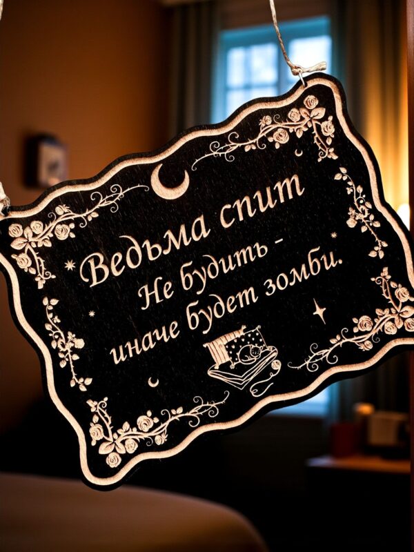 Табличка «Ведьма спит» — Деревянный ведьмин декор Табличка «Ведьма спит» — Деревянный ведьмин декор