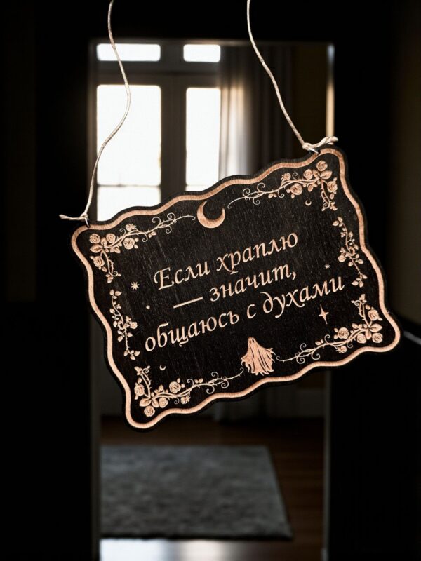 Табличка «Если храплю - общаюсь с духами» — Деревянный ведьмин декор