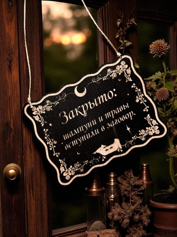 Табличка «Шампуни и травы вступили в заг» — Деревянный ведьмин декор