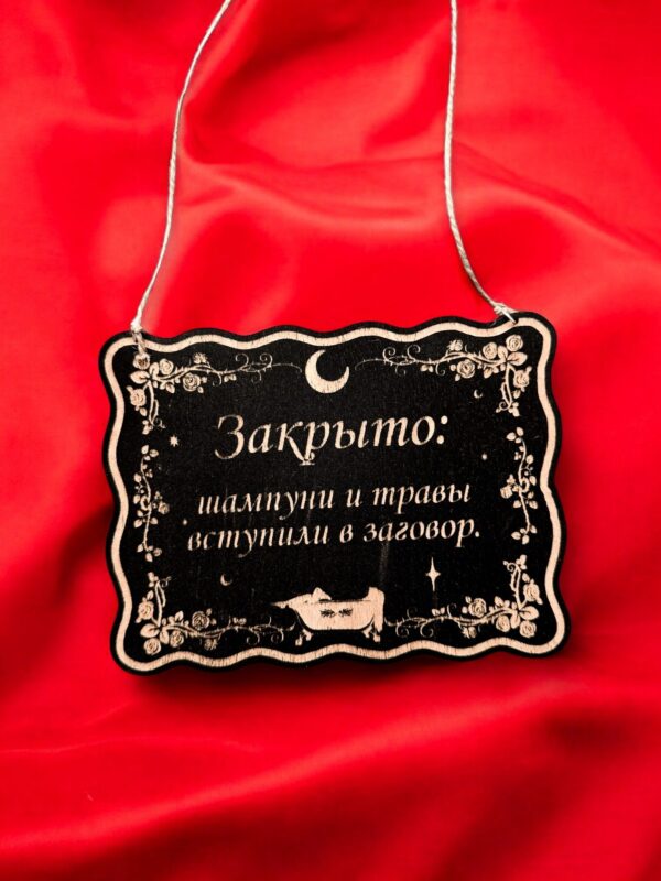 Табличка «Шампуни и травы вступили в заг» — Деревянный ведьмин декор