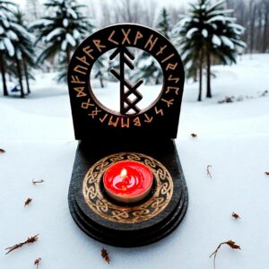 Амулет алтарь со ставом "Магнит желания", набор рун для ритуалов с местом для свечи и благовоний, разборный