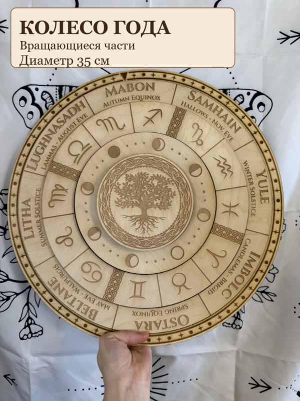 01-wheel-natural-primary Светлое колесо года с гравировкой Древа жизни, фаз Луны и знаков зодиака