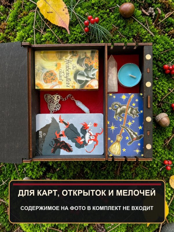 14342321970.jpg Шкатулка-органайзер для карт Таро Ведьма-скелет, из дерева, с перегородками