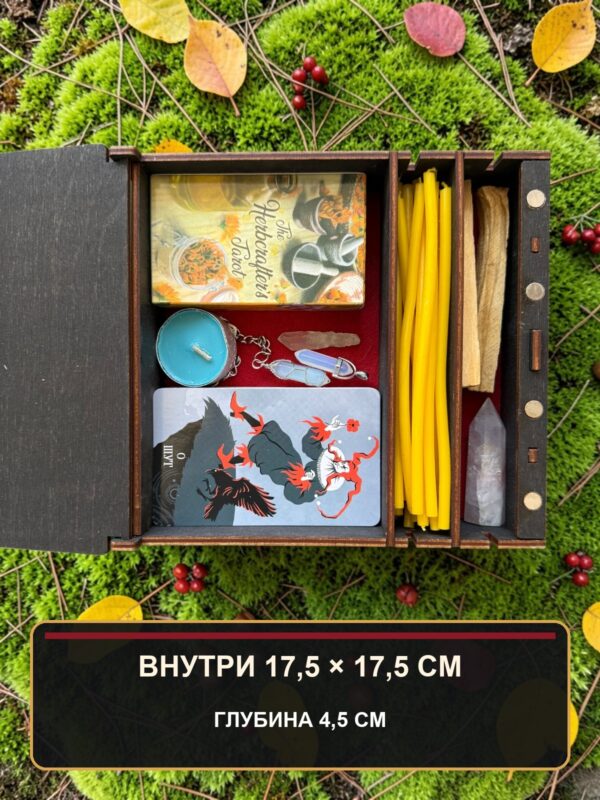 14342324899.jpg Шкатулка-органайзер для карт Таро Ведьма-скелет, из дерева, с перегородками