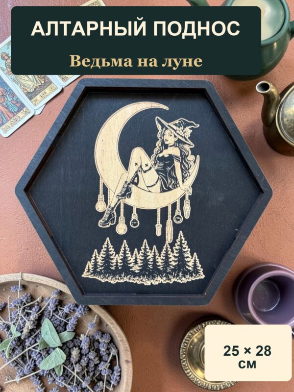 14797047166.jpg Алтарный поднос-органайзер с крышкой Ведьма на луне