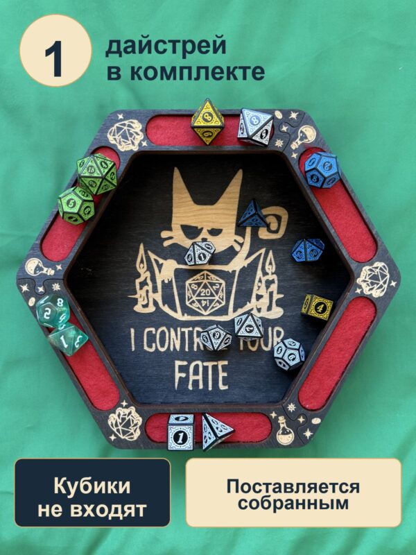 Dice Tray с отделениями, деревянный лоток для DnD, I Control Your Fate