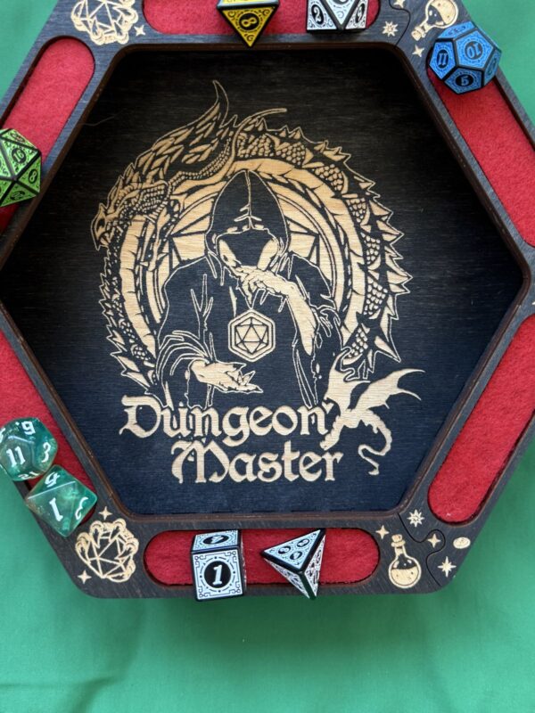 Dice Tray с отделениями, деревянный лоток для DnD, Dungeon Master, фигура и дракон