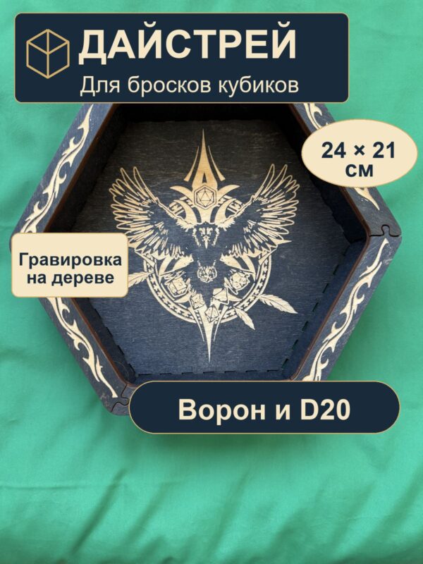 Дайстрей для кубиков DnD, ворон и D20
